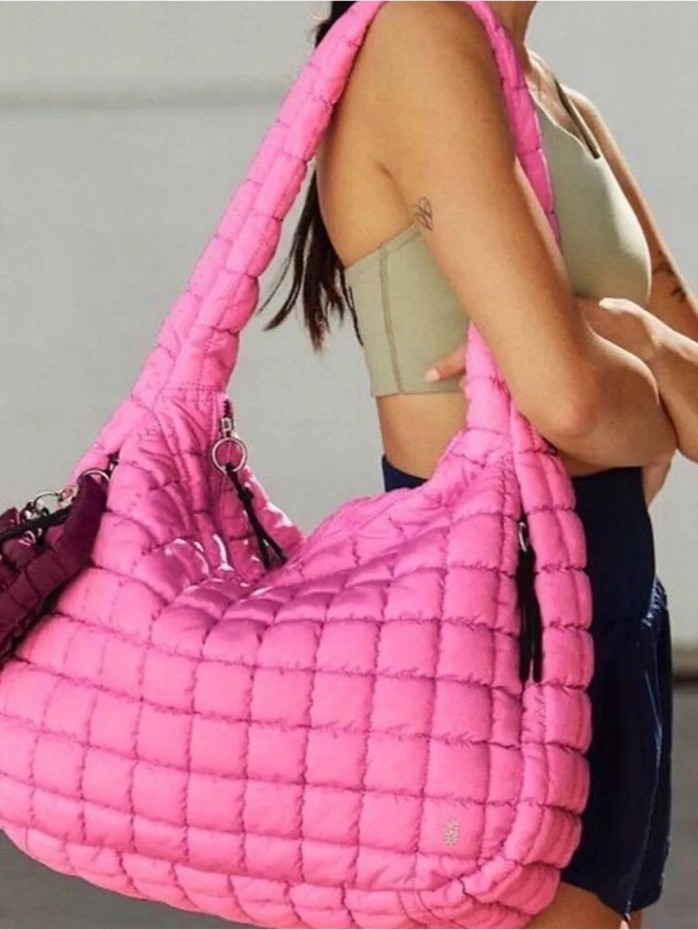 NWT FREE PEOPLE MOVEMENT Quilted Bubblegum Pink Carryall Bag $78